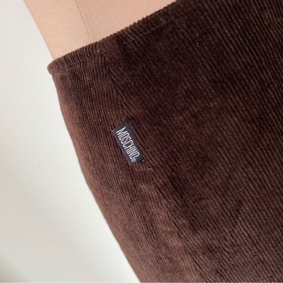 Moschino Vintage Brown Cotton Corduroy Studded 1990s Y2K Fringe Mini Skirt EUC 4 - Picture 6 of 11